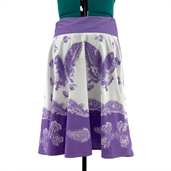 DKR & Co Purple and White Cotton Paisley Butterfly Patterned Circle Skirt, Large - Picture 5 of 14